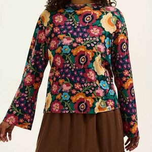 Lucy & Yak Floral Long Sleeve Multicolor Organic Cotton Top - Size XL NWT